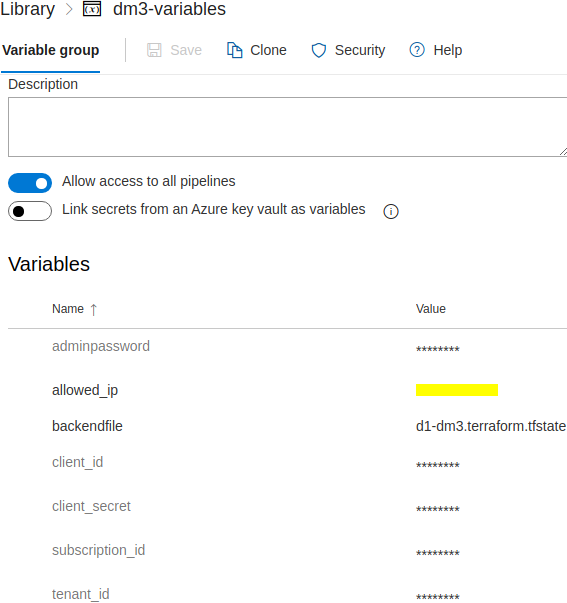 Azure variable group